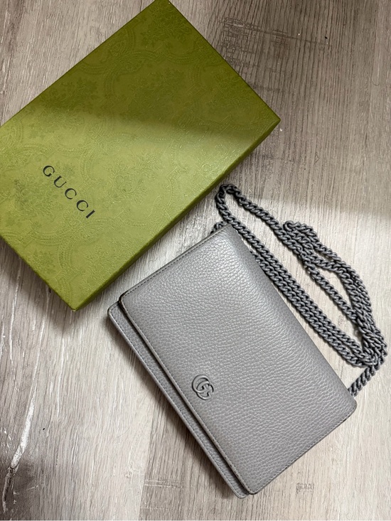 Gucci Handbags - Gucci Grey Pebbled Leather Mini Chain Crossbody